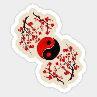 Yin Yang and Sakura Red Blossom Sticker